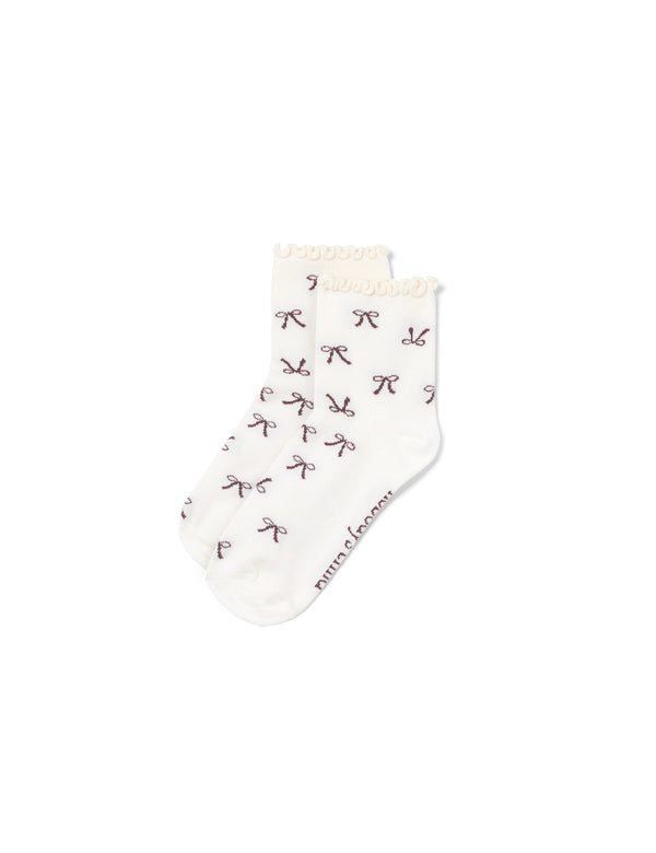 White Bow Frill Trim Socks