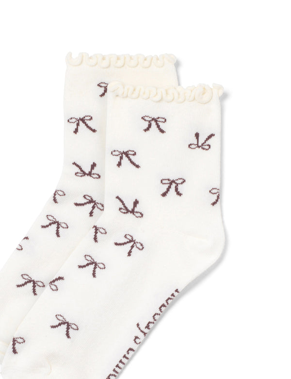 White Bow Frill Trim Socks