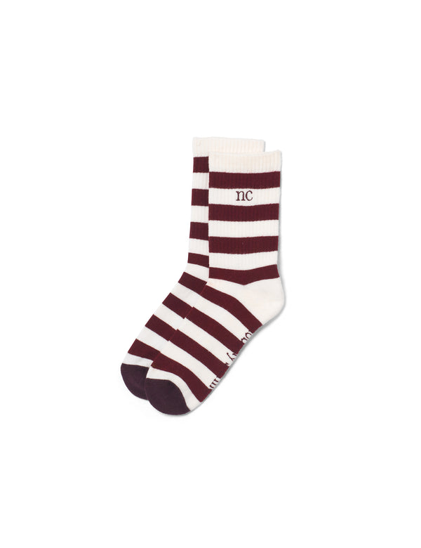 Burgundy & White Ribbed Socks