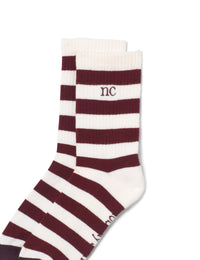 Burgundy & White Ribbed Socks