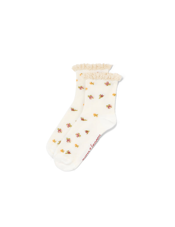 White Floral Lace Socks