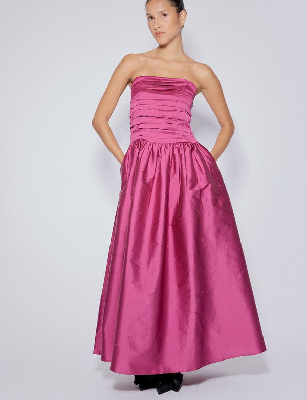 Pink Satin Bandeau Felicity Midaxi Dress