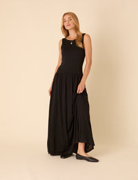 Black Drop Waist Camille Midi Dress