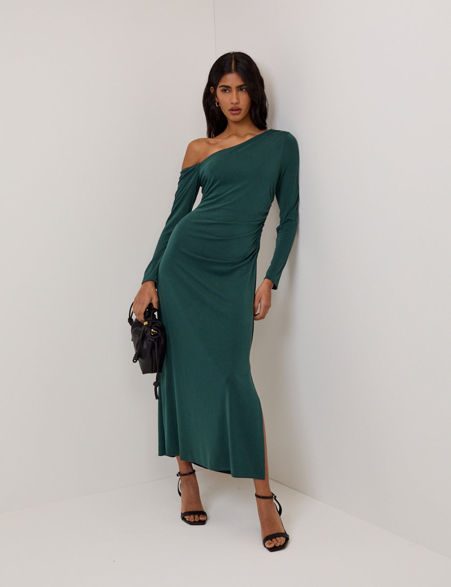 Green Asymmetric Long Sleeve Jersey Bethany Midi Dress Green Asymmetric Long Sleeve Jersey Bethany Midi Dress