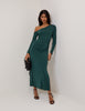 Green Asymmetric Long Sleeve Jersey Bethany Midi Dress