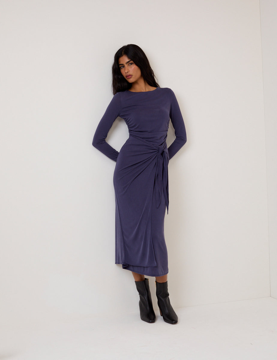 Blue Jersey Long Sleeve Harper Midi Dress Blue Jersey Long Sleeve Harper Midi Dress