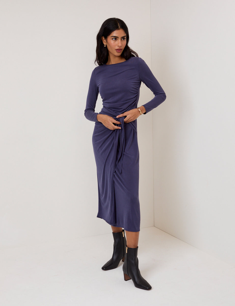 Blue Jersey Long Sleeve Harper Midi Dress