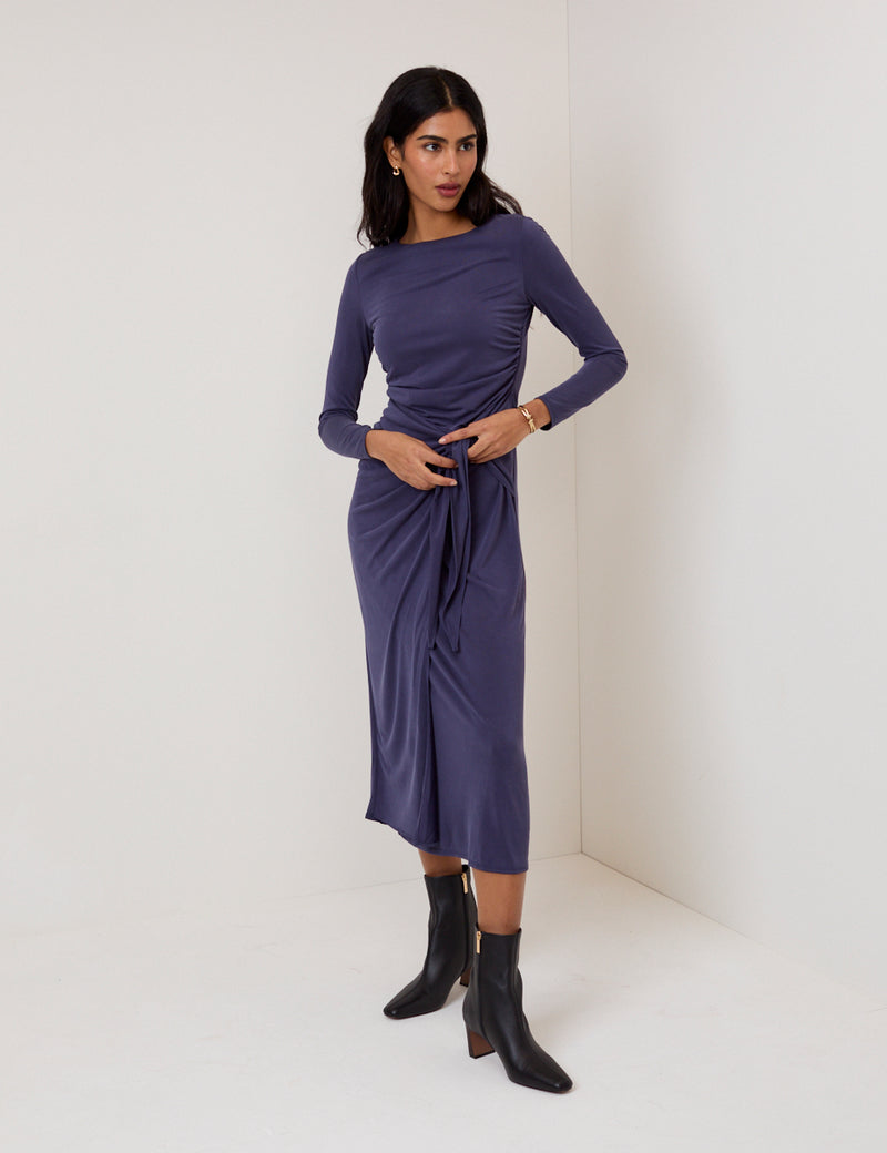 Blue Jersey Long Sleeve Harper Midi Dress