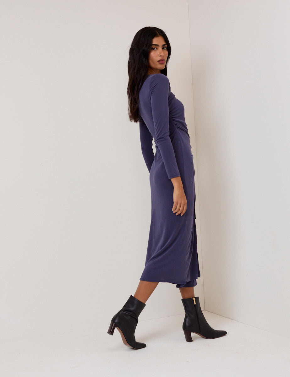 Blue Jersey Long Sleeve Harper Midi Dress