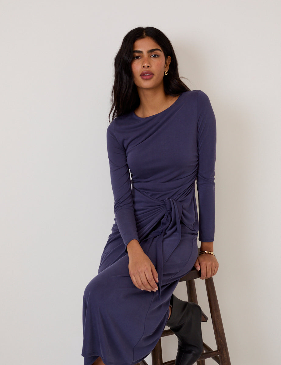 Blue Jersey Long Sleeve Harper Midi Dress Blue Jersey Long Sleeve Harper Midi Dress