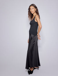 Black Asymmetrical Drop Waist Valentina Midi Dress