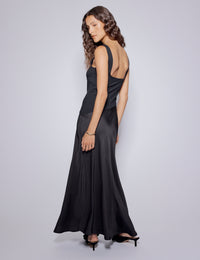 Black Asymmetrical Drop Waist Valentina Midi Dress