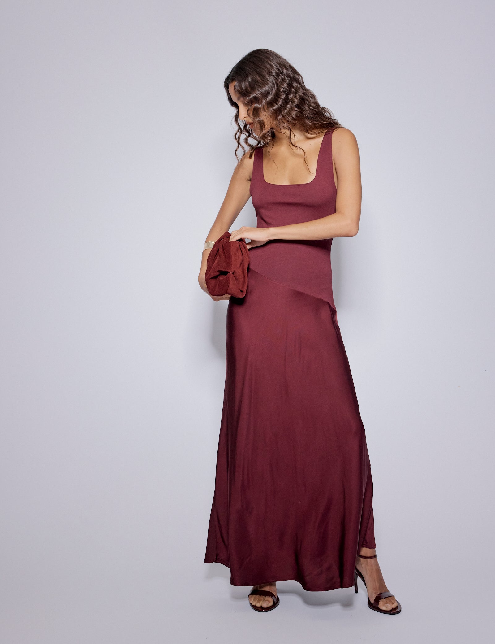 Burgundy Asymmetrical Drop Waist Valentina Midi Dress Burgundy Asymmetrical Drop Waist Valentina Midi Dress
