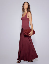 Burgundy Asymmetrical Drop Waist Valentina Midi Dress