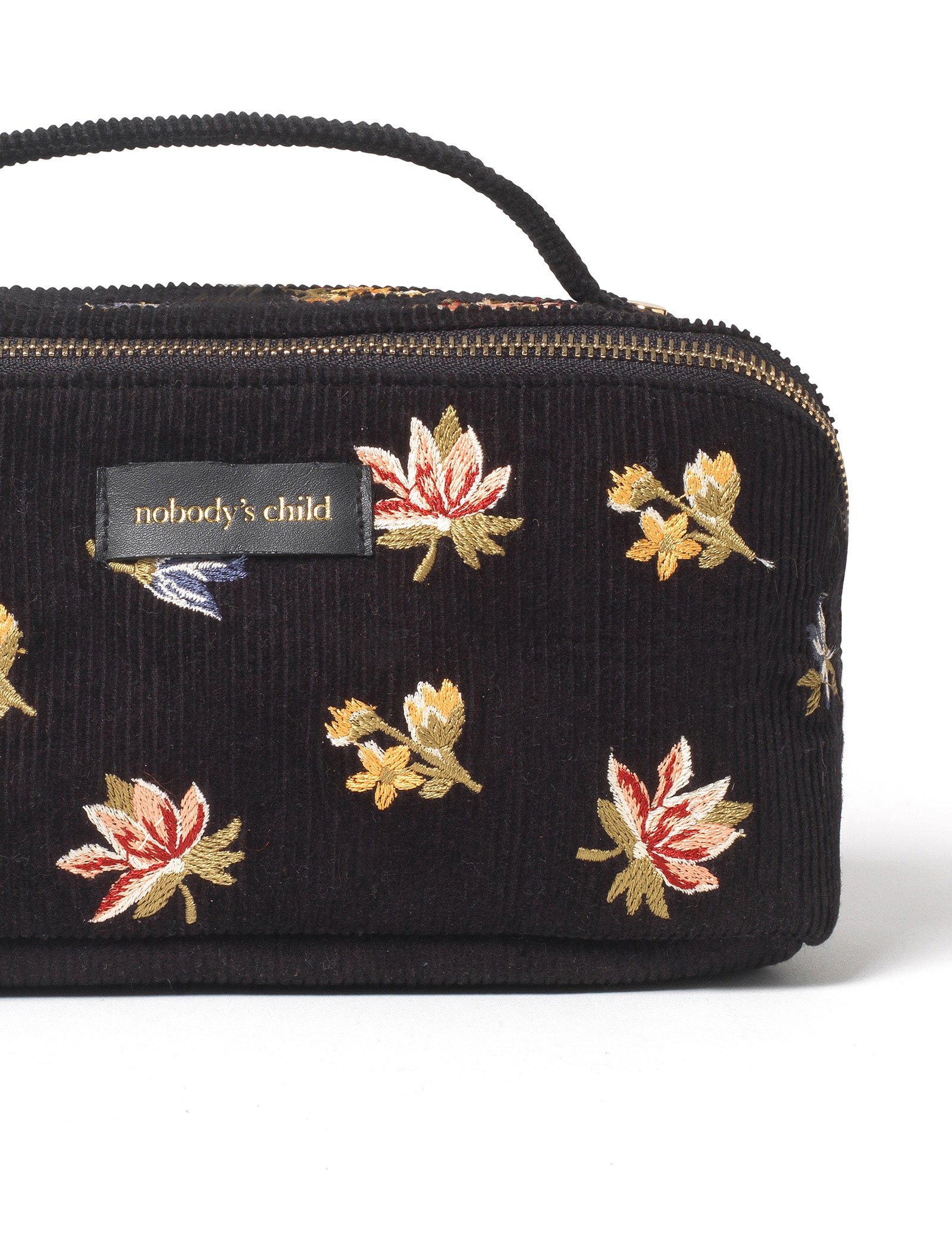 Black Cord Floral Embroidered Makeup Bag