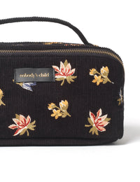 Black Cord Floral Embroidered Makeup Bag