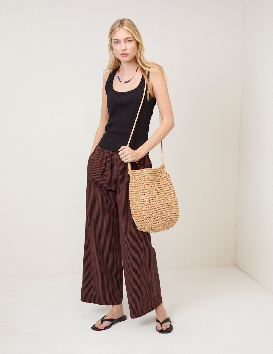 Brown Pinstripe Wide Leg Trousers