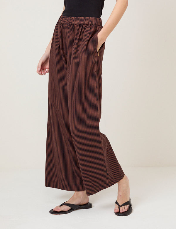Brown Pinstripe Wide Leg Trousers