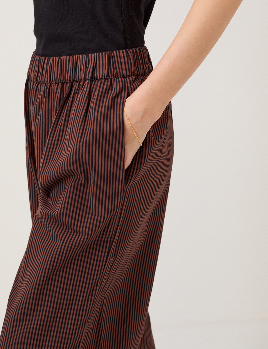 Brown Pinstripe Wide Leg Trousers