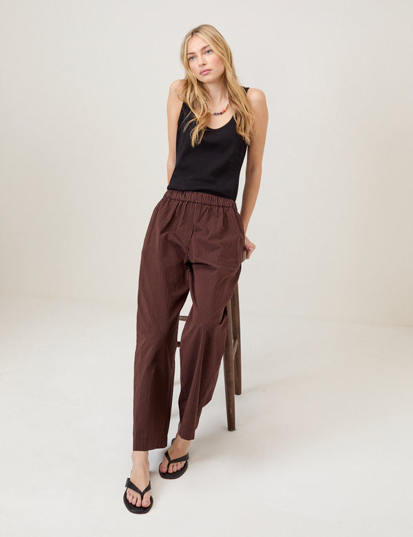 Brown Pinstripe Wide Leg Trousers