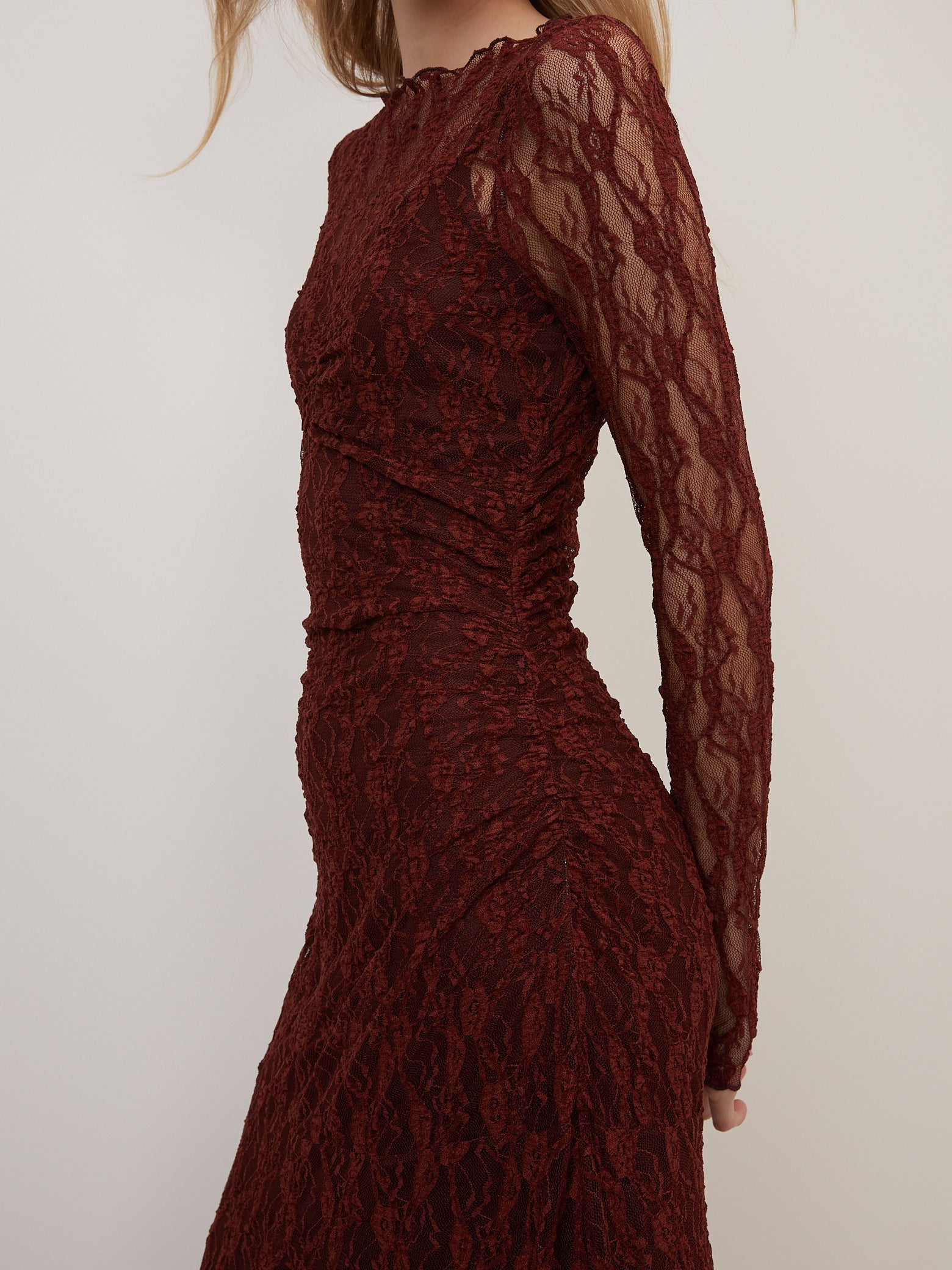 Burgundy Lace Mallory Long Sleeve Midi Dress Burgundy Lace Mallory Long Sleeve Midi Dress