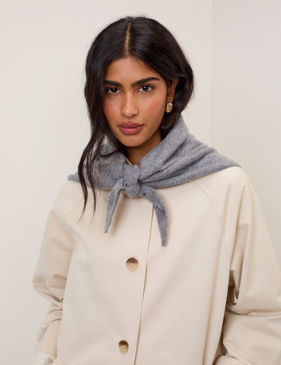 Grey Knitted Triangle Scarf