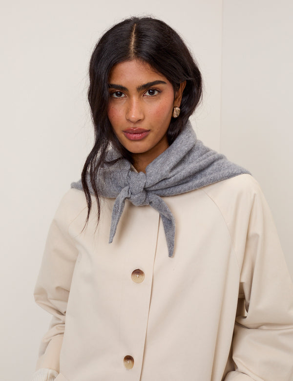 Grey Knitted Triangle Scarf