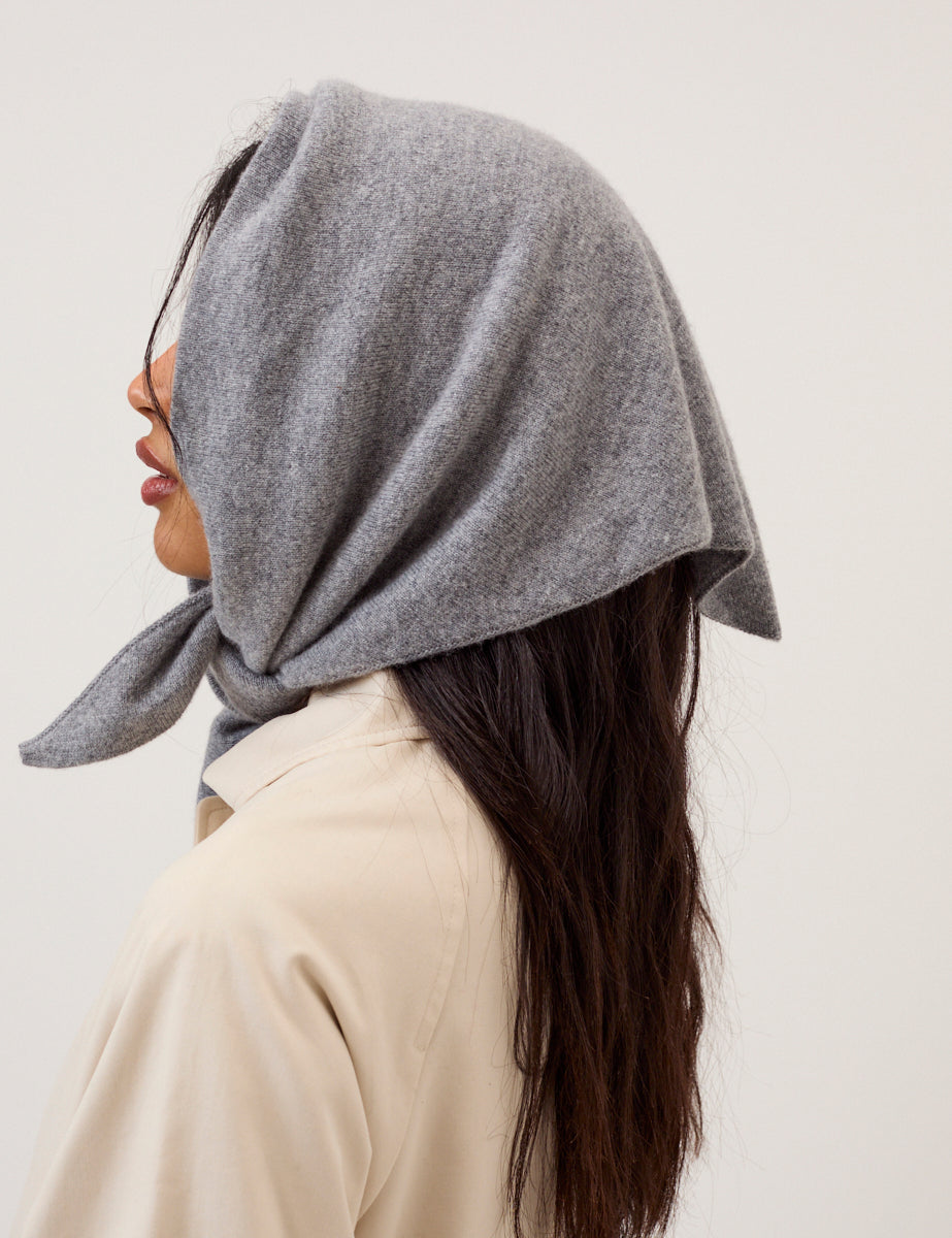 Grey Knitted Triangle Scarf