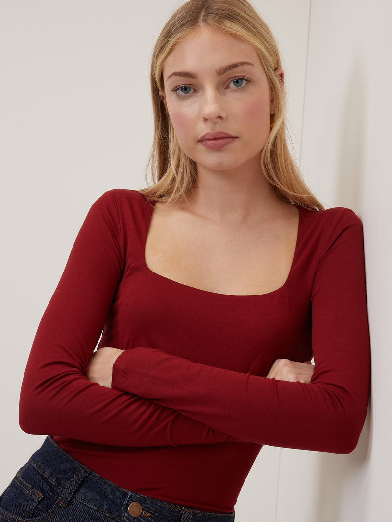 Red Scoop Neck Jersey Top