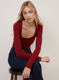 Red Scoop Neck Jersey Top