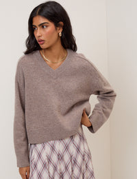 Beige V-Neck Wool Jumper