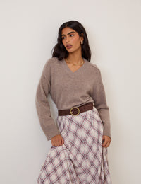 Beige V-Neck Wool Jumper