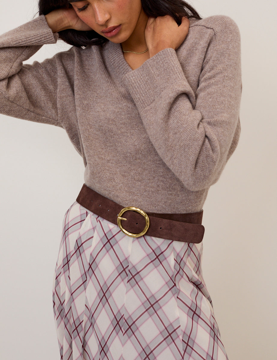 Beige V-Neck Wool Jumper