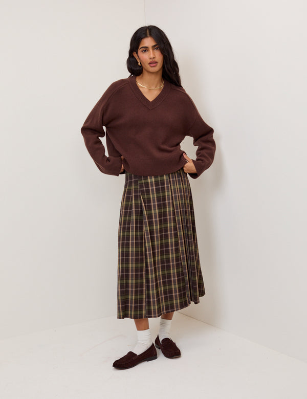 Brown V-Neck Wool Jumper