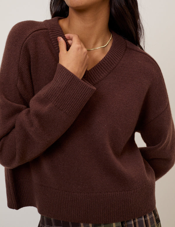 Brown V-Neck Wool Jumper