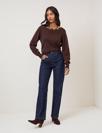 Chocolate Brown Crochet Trim V-Neck Jumper