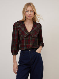 Burgundy Tartan Cord Peter Pan Collar Emmie Blouse