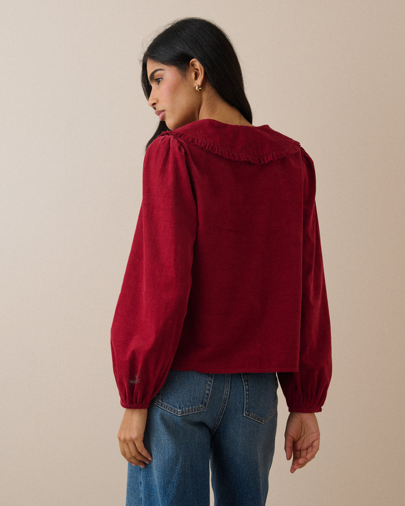 Red Cord Oversized Collar Blouse