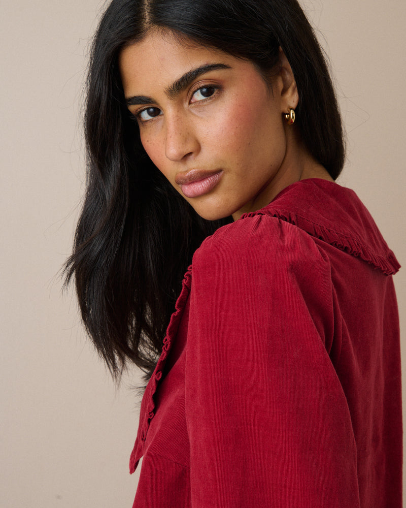 Red Cord Oversized Collar Blouse