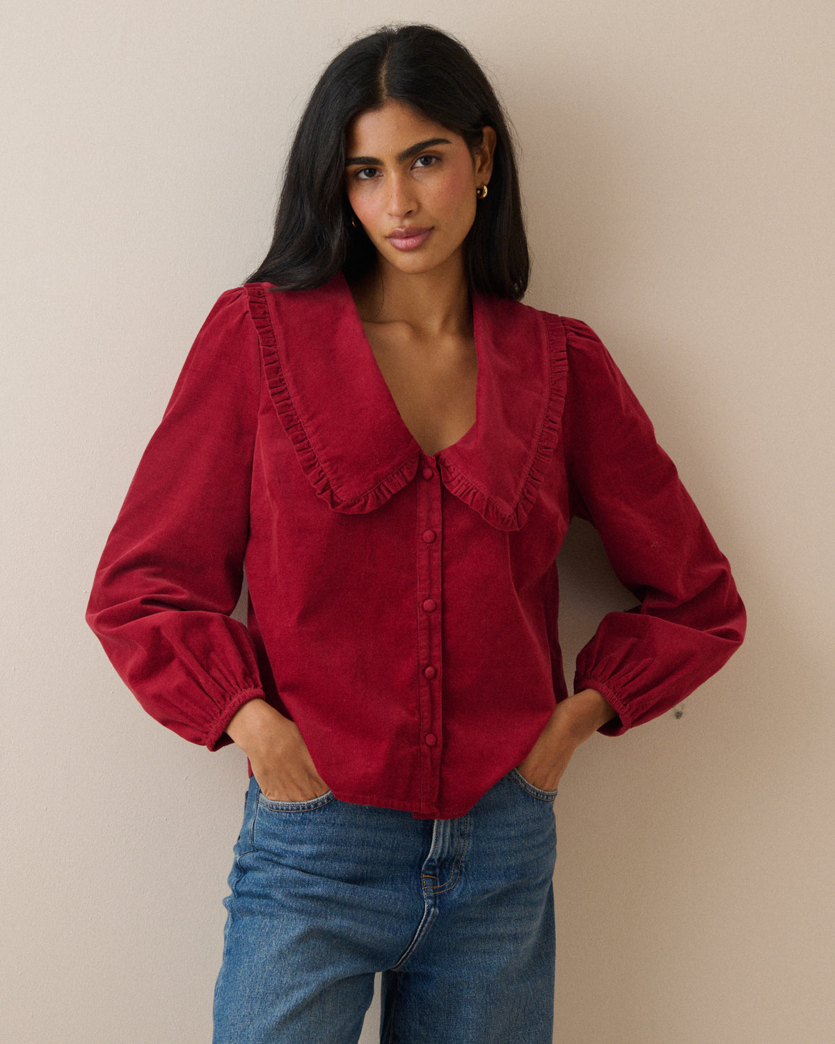 Red Cord Oversized Collar Blouse