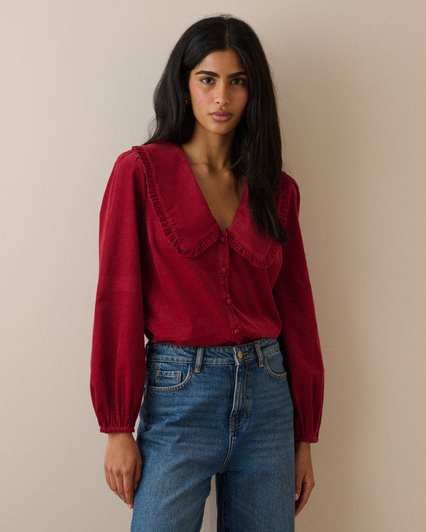 Red Cord Oversized Collar Blouse