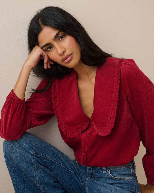 Red Cord Oversized Collar Blouse