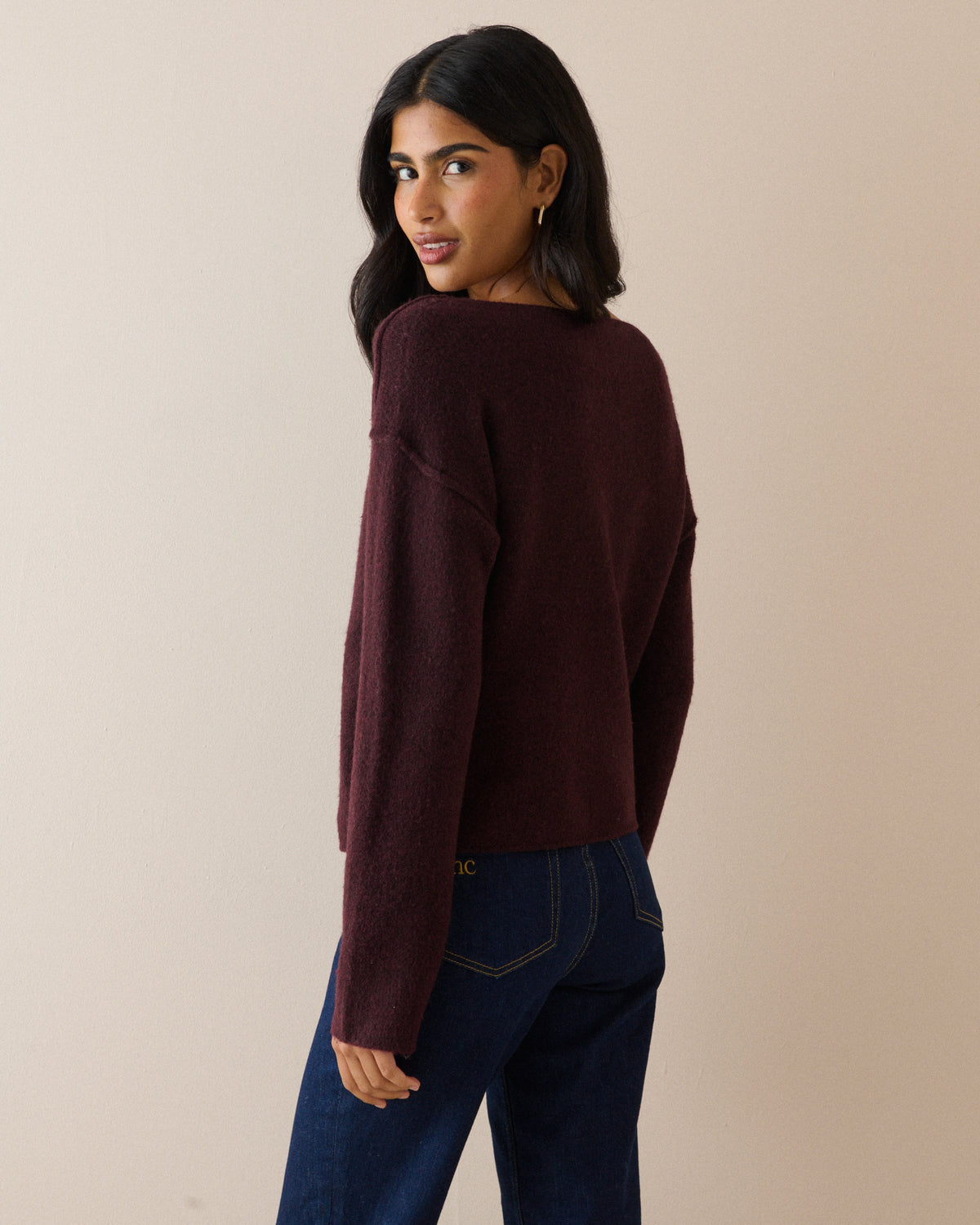 Burgundy Boat Neck Knitted Jumper