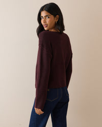 Burgundy Boat Neck Knitted Jumper