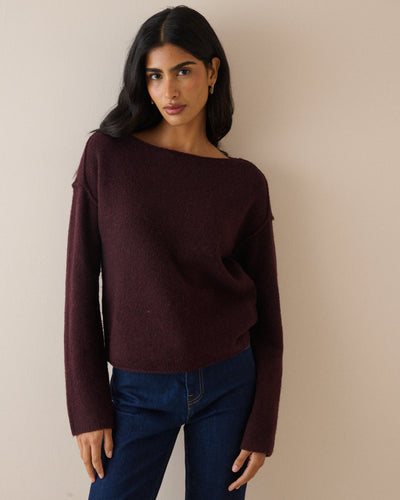 Burgundy Boat Neck Knitted Jumper