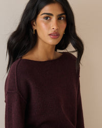 Burgundy Boat Neck Knitted Jumper