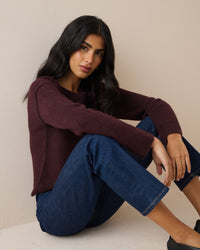 Burgundy Boat Neck Knitted Jumper