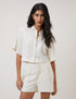 Cream Linen-Blend Cropped Shirt