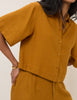 Orange Yellow Linen-Blend Cropped Shirt