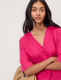 Pink Linen-blend Shirt